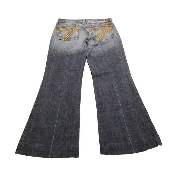 7 For All Mankind Dojo Jeans Women 28 Flare Dark Blue Fade Made In USA (30x28.5) - Picture 3 of 5